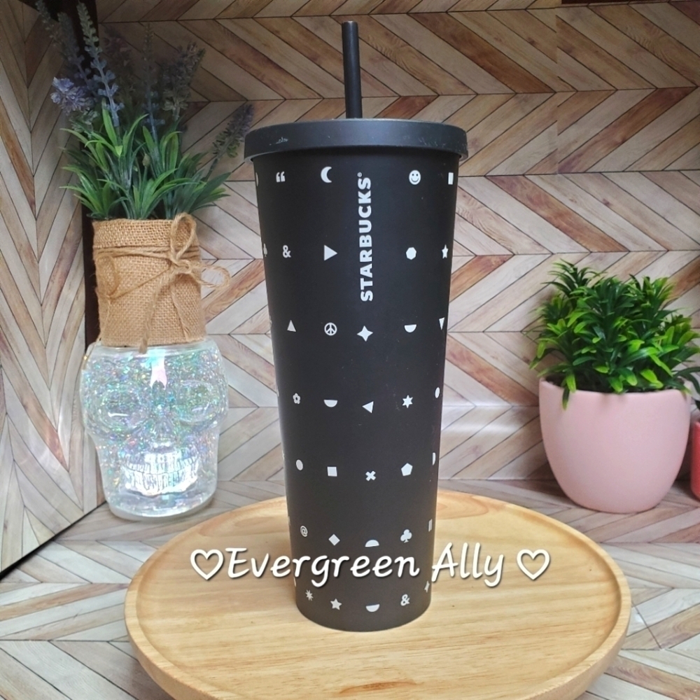 🖤 Starbucks Matte Emoji Tumbler Rare Find 24oz Venti ✌️☮️⭐️🌜